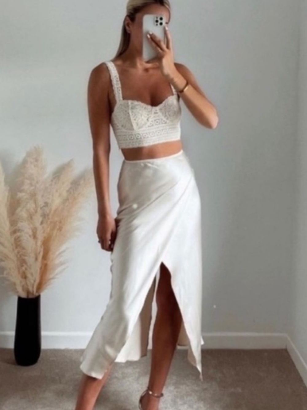 Zara Cream Wrap Skirt with Front Slit